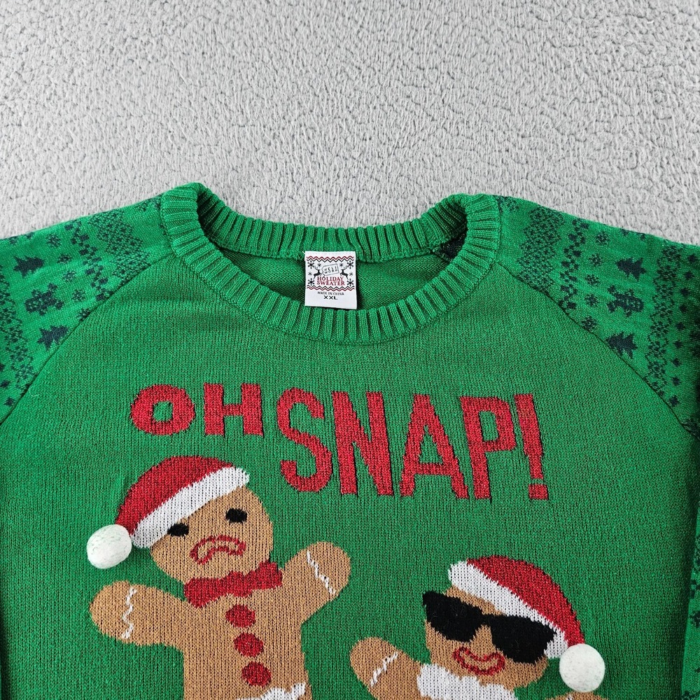 Ugly Christmas Sweater Womens XXL Green Fair Isle Gingerbread Man Oh Snap - Picture 4 of 16